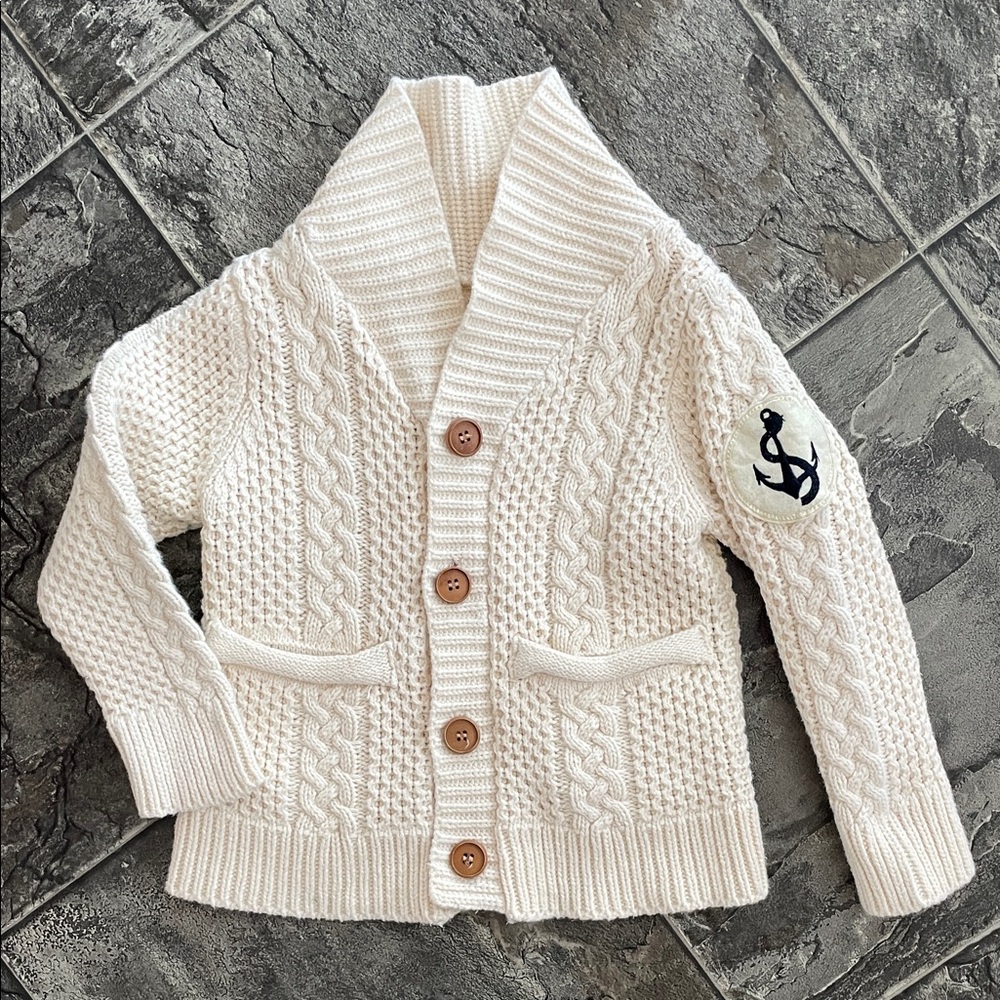 Kids Cream Cable-Knit Nautical Button-Up Cardigan | Coastal Cottagecore Preppy